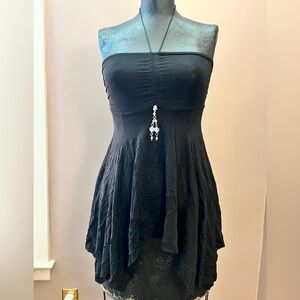 Y2K Black Bling Halter Tube Top Handkerchief Hem Size Small Summer Going Out Top